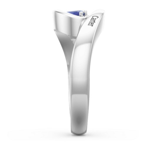 Engravable Double Heart Gemstone Wave Ring