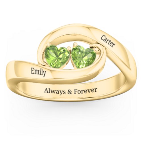 Engravable Double Heart Gemstone Wave Ring