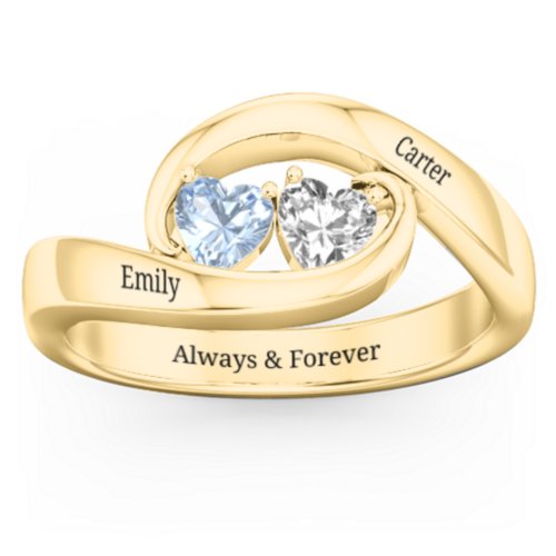 Engravable Double Heart Gemstone Wave Ring