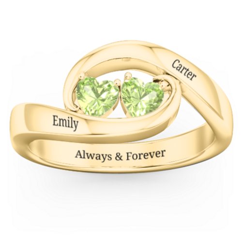 Engravable Double Heart Gemstone Wave Ring