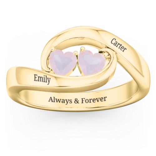 Engravable Double Heart Gemstone Wave Ring