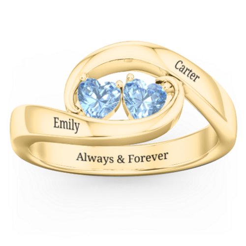 Engravable Double Heart Gemstone Wave Ring