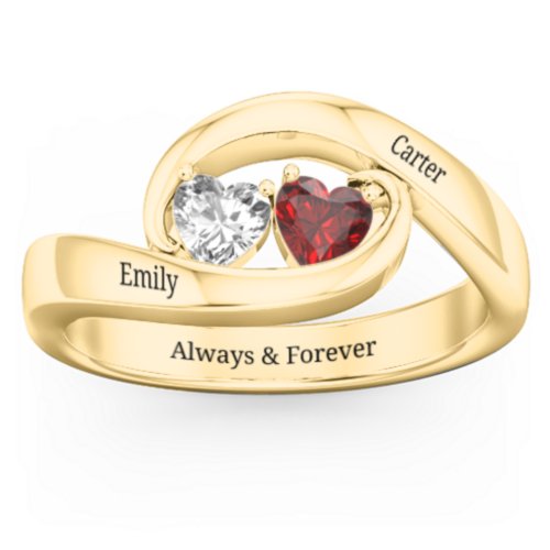 Engravable Double Heart Gemstone Wave Ring