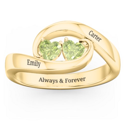 Engravable Double Heart Gemstone Wave Ring