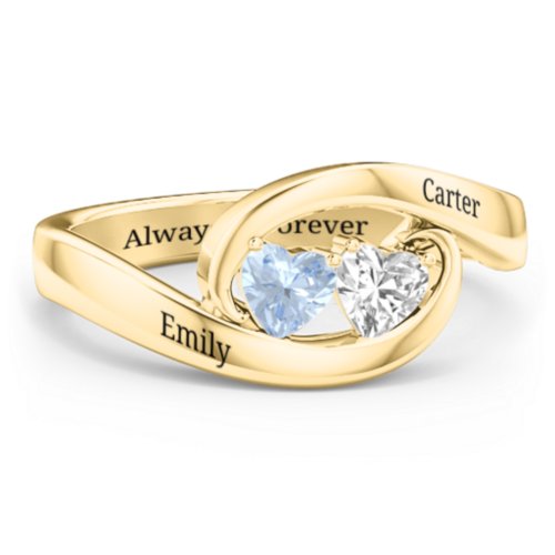 Engravable Double Heart Gemstone Wave Ring