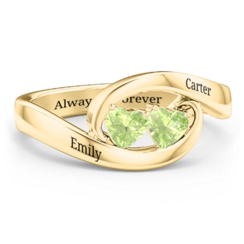 Engravable Double Heart Gemstone Wave Ring
