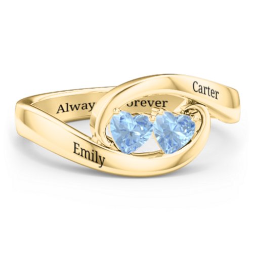 Engravable Double Heart Gemstone Wave Ring
