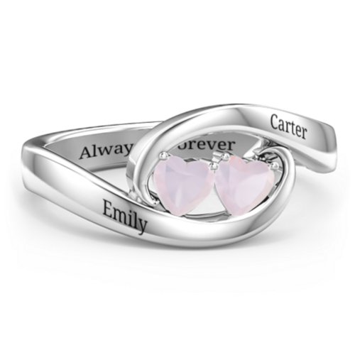 Engravable Double Heart Gemstone Wave Ring