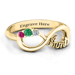 Aunt's Infinite Love Ring with Stones in 10K Solid Yellow Gold with Emerald, Ruby, and Cubic Zirconia
