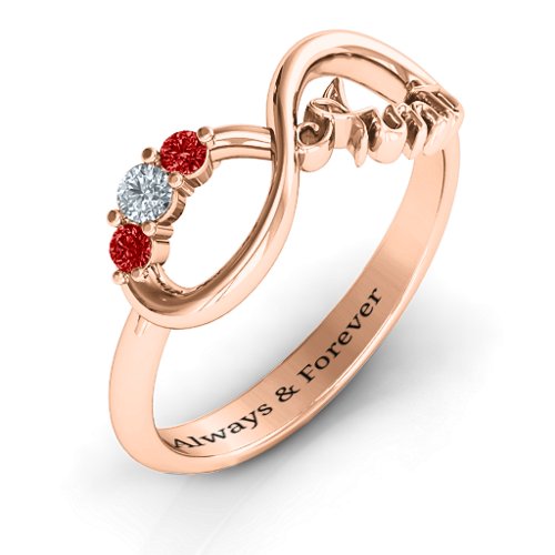 Aunt's Infinite Love Ring with Stones – 10K Rose Gold with Cubic Zirconia and Garnet