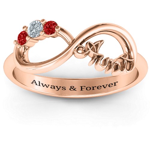 Aunt's Infinite Love Ring with Stones – 10K Rose Gold with Cubic Zirconia and Garnet