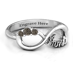 Aunt's Infinite Love Ring with Stones in 925 Sterling Silver with Smokey Quartz