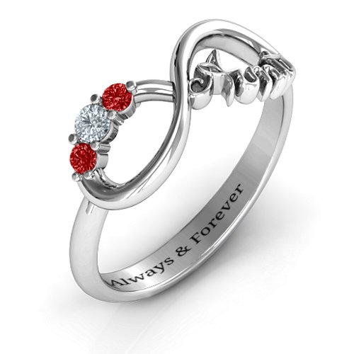 Aunt's Infinite Love Ring with Stones – Sterling Silver with Cubic Zirconia and Garnet