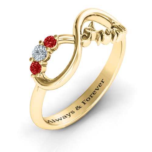 Aunt's Infinite Love Ring with Stones – 10K Yellow Gold with Cubic Zirconia and Garnet