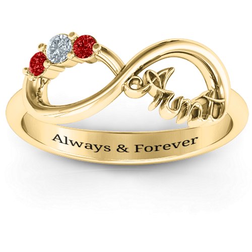 Aunt's Infinite Love Ring with Stones – 10K Yellow Gold with Cubic Zirconia and Garnet