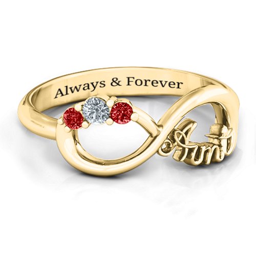 Aunt's Infinite Love Ring with Stones – 10K Yellow Gold with Cubic Zirconia and Garnet
