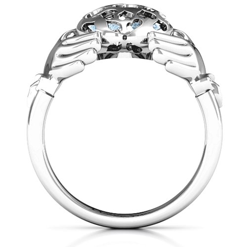 Caged Hearts Claddagh Ring – Sterling Silver with Aquamarine and Cubic Zirconia