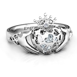Caged Hearts Claddagh Ring in 925 Sterling Silver with Cubic Zirconia and Ruby