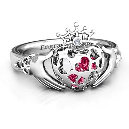 Caged Hearts Claddagh Ring in 925 Sterling Silver with Ruby