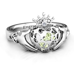 Caged Hearts Claddagh Ring in 925 Sterling Silver with Peridot and Ruby
