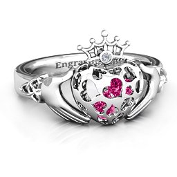 Caged Hearts Claddagh Ring in 925 Sterling Silver with Ruby