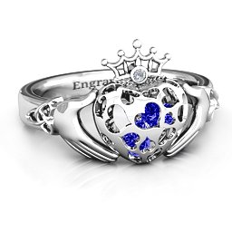 Caged Hearts Claddagh Ring in 925 Sterling Silver with Blue Sapphire and Ruby