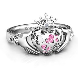 Caged Hearts Claddagh Ring in 925 Sterling Silver with Pink Tourmaline and Ruby