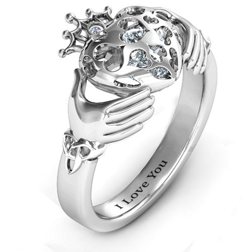 Caged Hearts Claddagh Ring – Sterling Silver with Cubic Zirconia