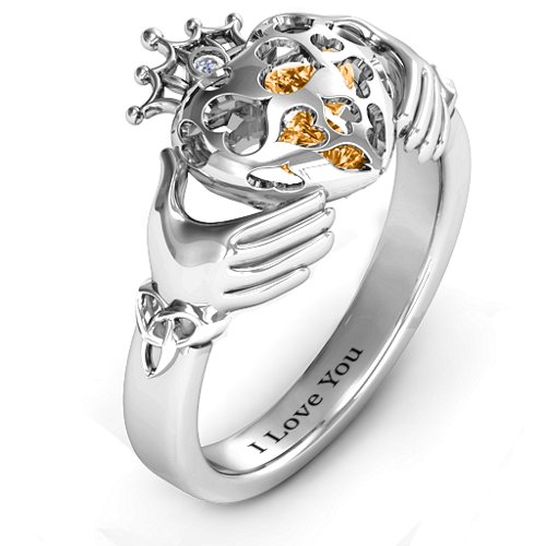 Caged Hearts Claddagh Ring – Sterling Silver with Citrine and Cubic Zirconia