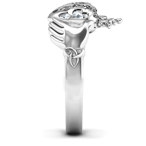 Caged Hearts Claddagh Ring – Sterling Silver with Cubic Zirconia