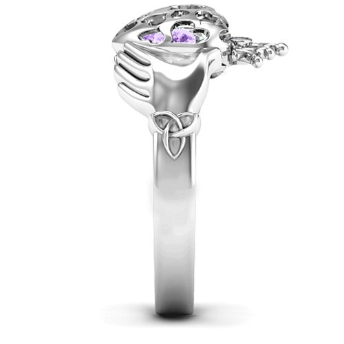 Caged Hearts Claddagh Ring – Sterling Silver with Amethyst and Cubic Zirconia