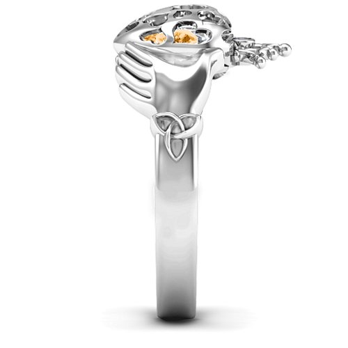 Caged Hearts Claddagh Ring – Sterling Silver with Citrine and Cubic Zirconia