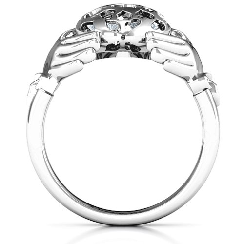 Caged Hearts Claddagh Ring – Sterling Silver with Cubic Zirconia