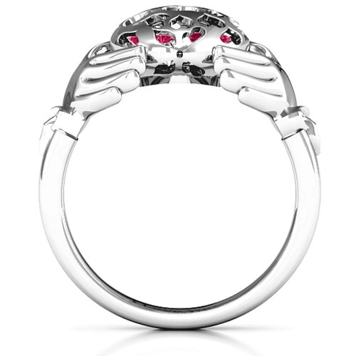 Caged Hearts Claddagh Ring – Sterling Silver with Ruby and Cubic Zirconia
