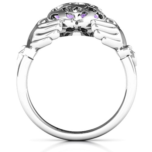 Caged Hearts Claddagh Ring – Sterling Silver with Amethyst and Cubic Zirconia