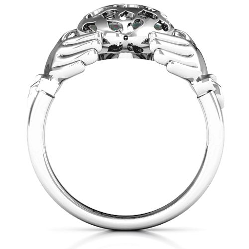 Caged Hearts Claddagh Ring – Sterling Silver with Alexandrite and Cubic Zirconia