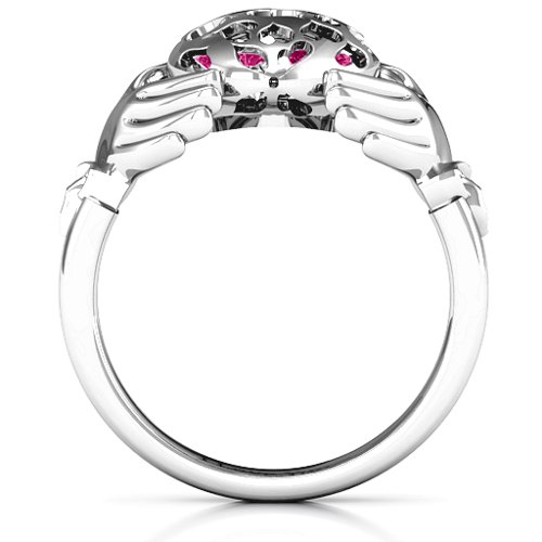 Caged Hearts Claddagh Ring – Sterling Silver with Ruby and Cubic Zirconia