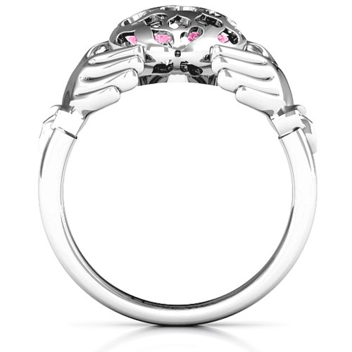 Caged Hearts Claddagh Ring – Sterling Silver with Pink Tourmaline and Cubic Zirconia