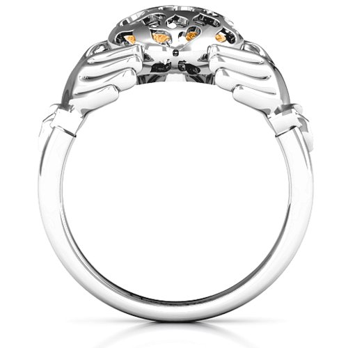 Caged Hearts Claddagh Ring – Sterling Silver with Citrine and Cubic Zirconia