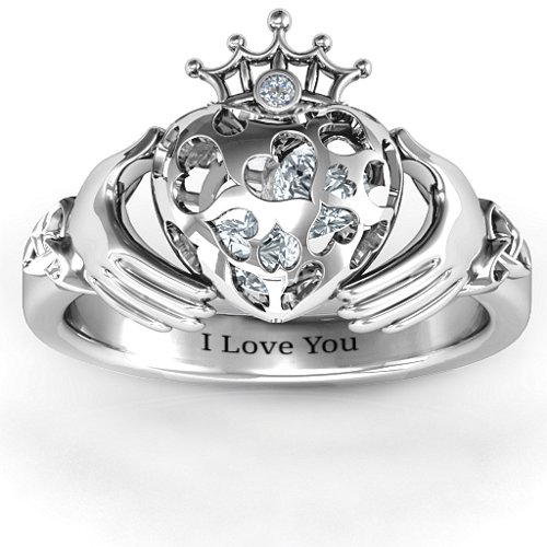 Caged Hearts Claddagh Ring – Sterling Silver with Cubic Zirconia