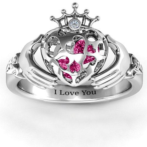 Caged Hearts Claddagh Ring – Sterling Silver with Ruby and Cubic Zirconia