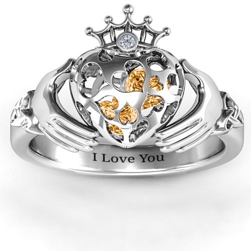 Caged Hearts Claddagh Ring – Sterling Silver with Citrine and Cubic Zirconia
