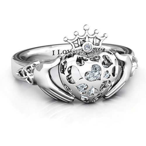 Caged Hearts Claddagh Ring – Sterling Silver with Cubic Zirconia