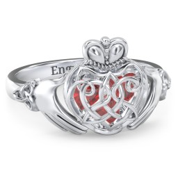 Caged Hearts Celtic Claddagh Ring in 925 Sterling Silver