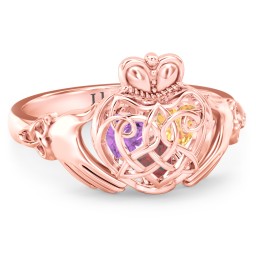 Caged Hearts Celtic Claddagh Ring in 10K Solid Rose Gold