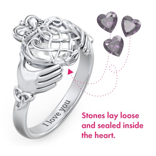 Caged Hearts Celtic Claddagh Ring – Sterling Silver with Alexandrite