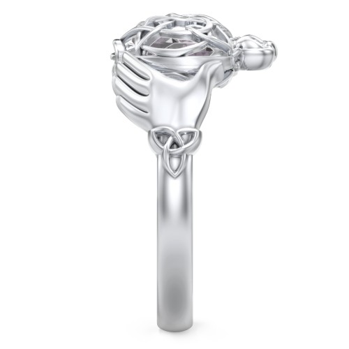 Caged Hearts Celtic Claddagh Ring – Sterling Silver with Alexandrite
