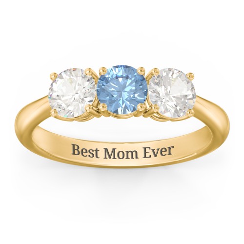 Radiant Trinity Ring – 18K Gold Plated Silver with Cubic Zirconia and Blue Topaz