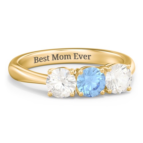 Radiant Trinity Ring – 18K Gold Plated Silver with Cubic Zirconia and Blue Topaz