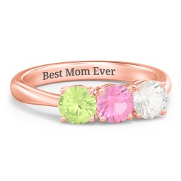Radiant Trinity Ring in 10K Solid Rose Gold with Peridot, Pink Tourmaline, and Cubic Zirconia
